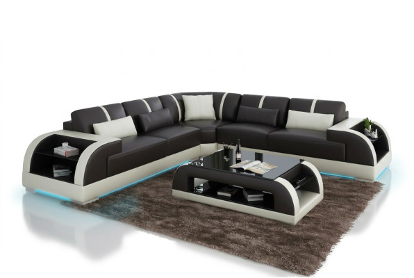 Skórzana sofa kanapa Żywy krajobraz Narożnik kanapa Narożnik Ustaw Design Nowoczesna Sofa LED USB