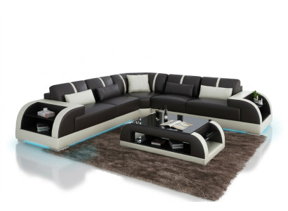 Skórzana sofa kanapa Żywy krajobraz Narożnik kanapa Narożnik Ustaw Design Nowoczesna Sofa LED USB
