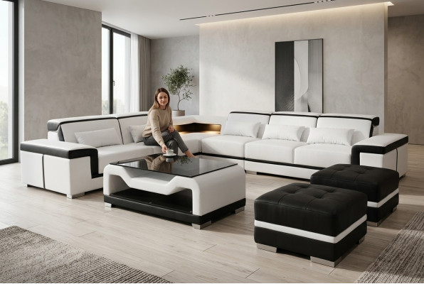 Skóra Sofa z USB Podkładka Narożnik Couch Ustawić Żywy krajobraz Tabela Stołek