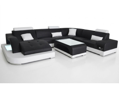Skóra Sofa z USB Modern Siedziba Couch Podkładka Design Narożnik Żywy krajobraz Tabela