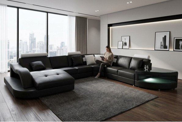 Skóra Sofy Żywy krajobraz Narożnik Ustawić Design Nowoczesna Sofa z USB L6015 Tabela
