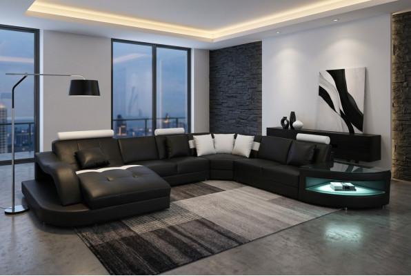 Skóra Sofy Żywy krajobraz Narożnik Ustawić Design Nowoczesna Sofa z USB L6015 Tabela