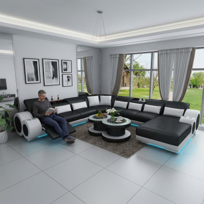 Skórzana sofa kanapa Żywy krajobraz Narożnik kanapa Narożnik Ustaw Design Nowoczesna Sofa z USB