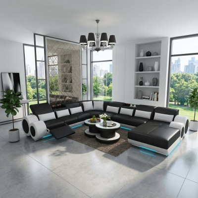 Skórzana sofa kanapa Żywy krajobraz Narożnik kanapa Narożnik Ustaw Design Nowoczesna Sofa z USB