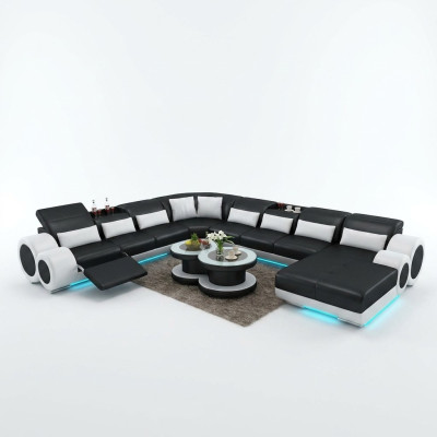Skórzana sofa kanapa Żywy krajobraz Narożnik kanapa Narożnik Ustaw Design Nowoczesna Sofa z USB