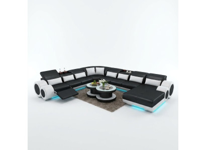 Skórzana sofa kanapa Żywy krajobraz Narożnik kanapa Narożnik Ustaw Design Nowoczesna Sofa z USB
