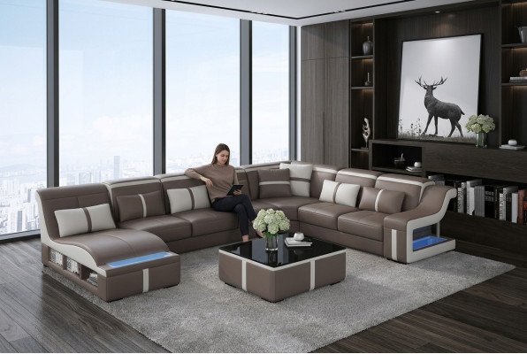 Sofa skórzana Żywy krajobraz Narożnikowa kanapa Ustawić Design Nowoczesna Sofa Kształt U z USB Nowość