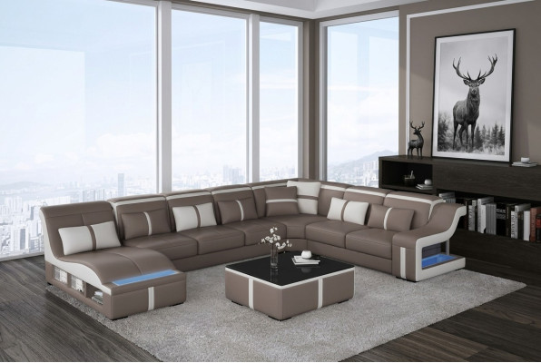 Sofa skórzana Żywy krajobraz Narożnikowa kanapa Ustawić Design Nowoczesna Sofa Kształt U z USB Nowość