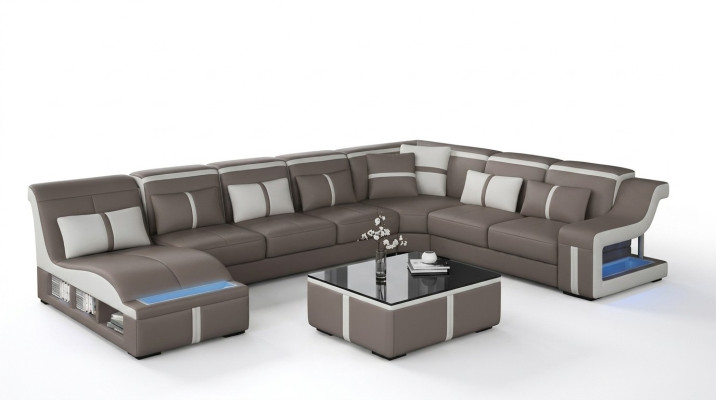 Sofa skórzana Żywy krajobraz Narożnikowa kanapa Ustawić Design Nowoczesna Sofa Kształt U z USB Nowość