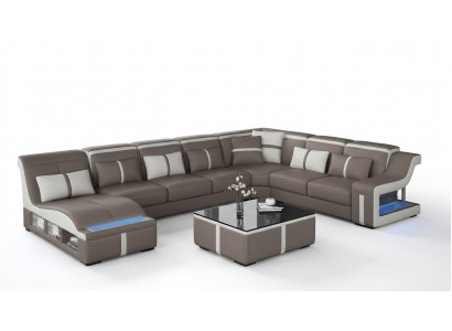 Sofa skórzana Żywy krajobraz Narożnikowa kanapa Ustawić Design Nowoczesna Sofa Kształt U z USB Nowość