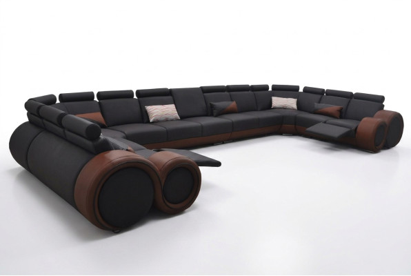 Kanapa XXL Duża Narożnikowa kanapa Skóra Zestaw narożny Narożnik Krajobraz Podkładka Living U Shape +USB