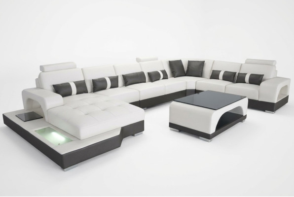 Skóra Sofa z USB Modern Siedziba Couch Podkładka Narożnik Couchen Żywy krajobraz + Tabela