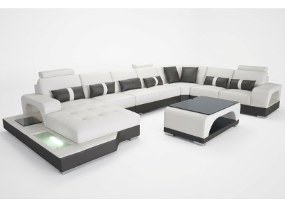 Skóra Sofa z USB Modern Siedziba Couch Podkładka Narożnik Couchen Żywy krajobraz + Tabela