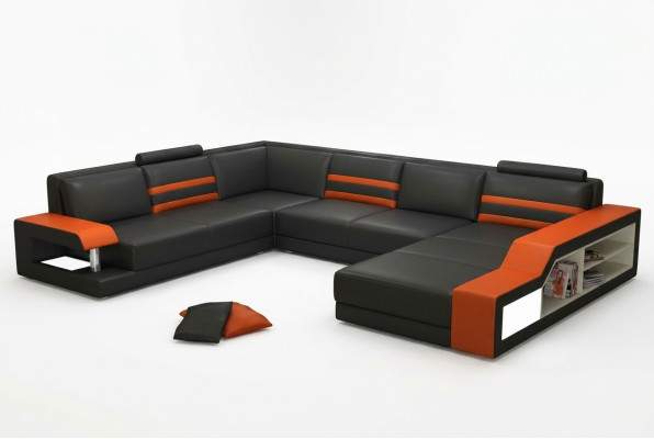 Designerska sofa Narożnikowa kanapa z USB, skórzana sofa Podkładka Siedziba Narożnik Ustawić kanapę LED