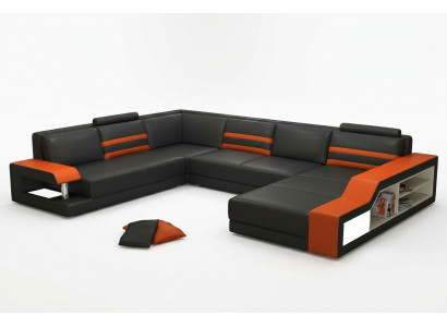 Designerska sofa Narożnikowa kanapa z USB, skórzana sofa Podkładka Siedziba Narożnik Ustawić kanapę LED
