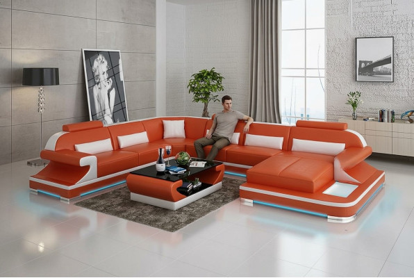 Skórzana sofa kanapa Żywy krajobraz Narożnik kanapa Narożnik Ustaw Design Nowoczesna Sofa z USB