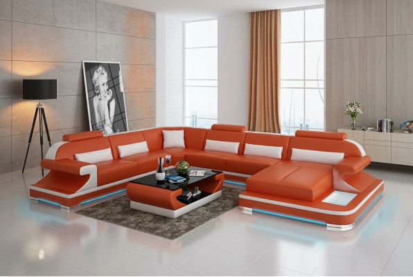 Skórzana sofa kanapa Żywy krajobraz Narożnik kanapa Narożnik Ustaw Design Nowoczesna Sofa z USB