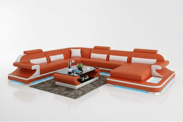 Skórzana sofa kanapa Żywy krajobraz Narożnik kanapa Narożnik Ustaw Design Nowoczesna Sofa z USB