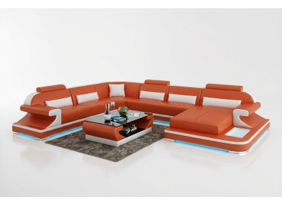 Skórzana sofa kanapa Żywy krajobraz Narożnik kanapa Narożnik Ustaw Design Nowoczesna Sofa z USB