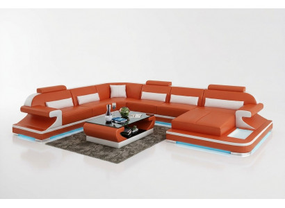 Skórzana sofa kanapa Żywy krajobraz Narożnik kanapa Narożnik Ustaw Design Nowoczesna Sofa z USB