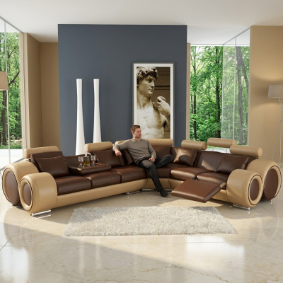 Skóra SOFA NAROŻNIK DESIGN SOFA SKÓRZANA KANAPA Narożnikowa kanapa Żywy krajobraz Czarny Biały