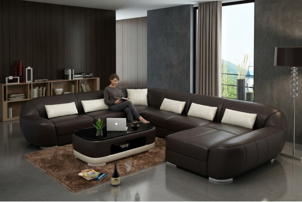 Nowoczesna skórzana sofa Narożnikowa kanapa Żywy krajobraz Siedziba Podkładka Couch Ustawić skórki