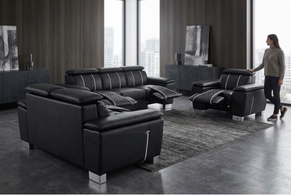 Zestaw sofowy skórzany komplet wypoczynkowy sofa Podkładka komplet 3+2+1 z USB