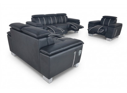 Zestaw sofowy skórzany komplet wypoczynkowy sofa Podkładka komplet 3+2+1 z USB