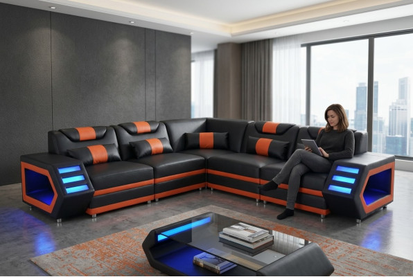 Design Skóra Podkładka Siedziba Narożnik Couch Podkładka Narożnik Landscape Living Sofa USB LED