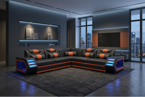 Design Skóra Podkładka Siedziba Narożnik Couch Podkładka Narożnik Landscape Living Sofa USB LED