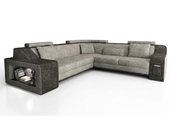 Narożnikowa kanapa Skóra Włókienniczy Sofa z USB,Podkładka Żywy krajobraz L Ustawić Siedziba Isching