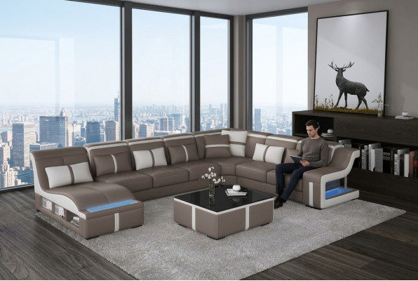 Luksusowa sofa narożna Design Żywy krajobraz Sofas Couch Zestaw narożny + Światło + USB