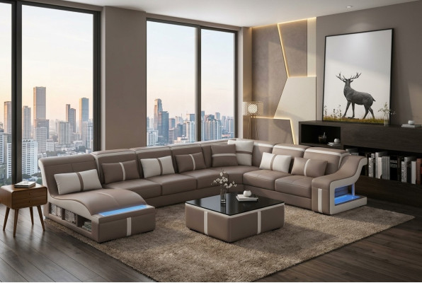 Luksusowa sofa narożna Design Żywy krajobraz Sofas Couch Zestaw narożny + Światło + USB