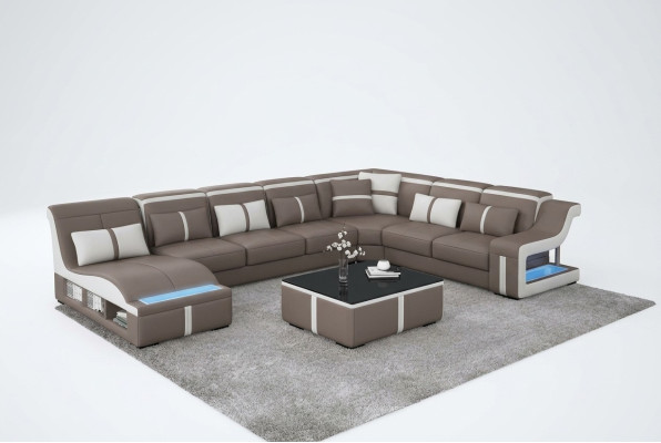 Luksusowa sofa narożna Design Żywy krajobraz Sofas Couch Zestaw narożny + Światło + USB