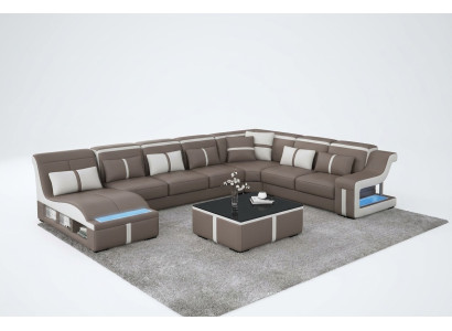 Luksusowa sofa narożna Design Żywy krajobraz Sofas Couch Zestaw narożny + Światło + USB