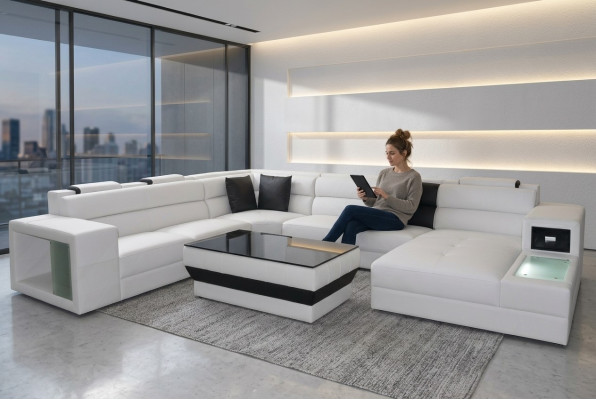Narożnikowa kanapa Zestaw narożny Sofa narożna Sofa Sofa Podkładka Żywy krajobraz Tabela LED USB Nowość