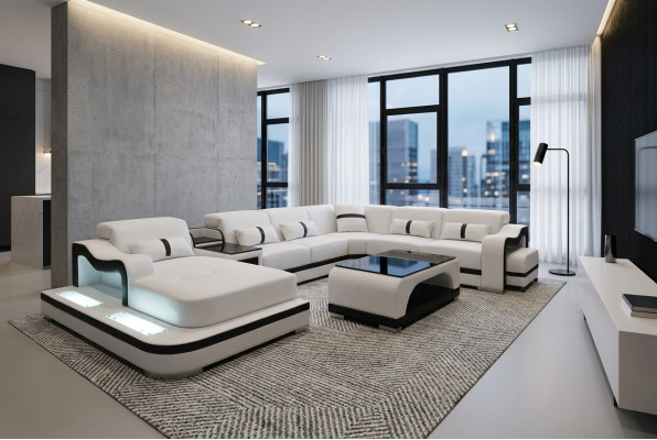 Narożnikowa kanapa Zestaw narożny Narożnik Sofa Sofa Podkładka Żywy krajobraz Tabela USB LED Nowość
