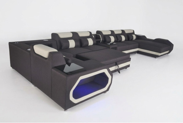 Design XXL Nowoczesna Skóra Podkładka Narożnik Sofa Narożnik Żywy fotel krajobrazowy USB LED