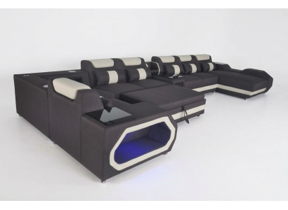 Design XXL Nowoczesna Skóra Podkładka Narożnik Sofa Narożnik Żywy fotel krajobrazowy USB LED