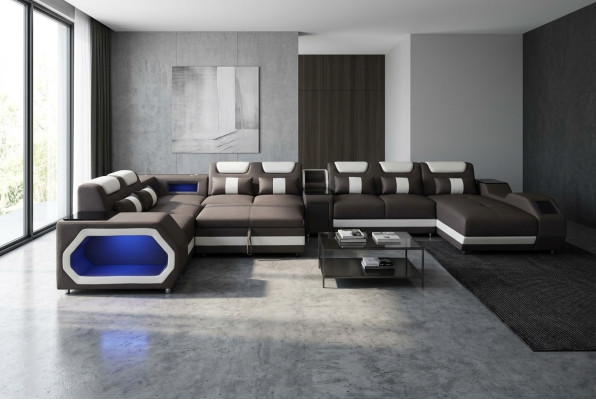 Luksusowa Sofa Narożna Nowoczesna Żywy krajobraz Sofy Zestaw narożny + Światło + USB