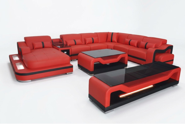Skóra Sofa Kanapa Narożnikowa kanapa Zestaw narożny Żywy krajobraz + RTV + stolik kawowy + USB