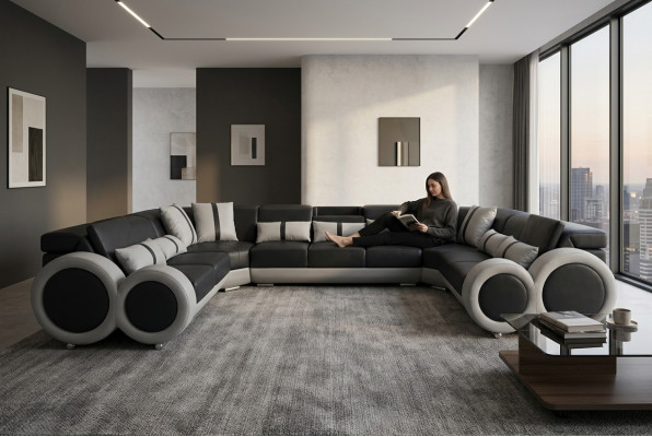 Design Żywy krajobraz Skóra Sofa Couch Podkładka Zestaw narożny Modern Siedziba Narożnik USB