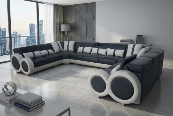 Design Żywy krajobraz Skóra Sofa Couch Podkładka Zestaw narożny Modern Siedziba Narożnik USB