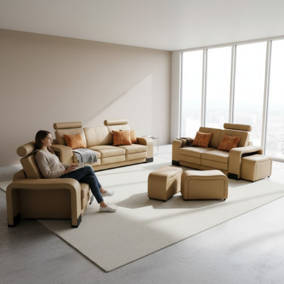 Zestaw sofowy Couch USB Sofa Skóra Ustawić Siedziba Żywy krajobraz 3+2+1 miejsce siedzące Nowy