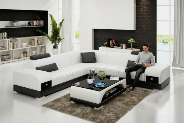 Sofa skórzana kanapa Żywy krajobraz Narożnikowa kanapa Narożnik Ustaw Design Nowoczesna Sofa USB Nowość