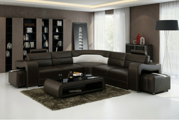 Skórzana sofa z USB,Żywy krajobrazu Narożnikowa kanapa Narożnik Ustaw Design Modern Sofa F3008B
