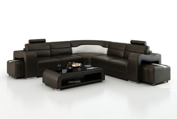 Skórzana sofa z USB,Żywy krajobrazu Narożnikowa kanapa Narożnik Ustaw Design Modern Sofa F3008B