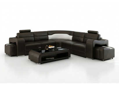 Skórzana sofa z USB,Żywy krajobrazu Narożnikowa kanapa Narożnik Ustaw Design Modern Sofa F3008B