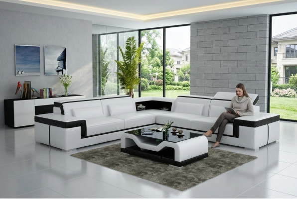 Skórzana sofa z USB,Żywy krajobrazu Narożnikowa kanapa Narożnik Ustaw Design Modern Sofa G8020B