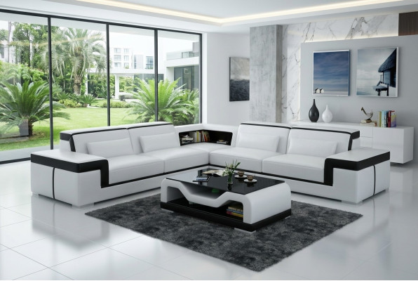 Skórzana sofa z USB,Żywy krajobrazu Narożnikowa kanapa Narożnik Ustaw Design Modern Sofa G8020B